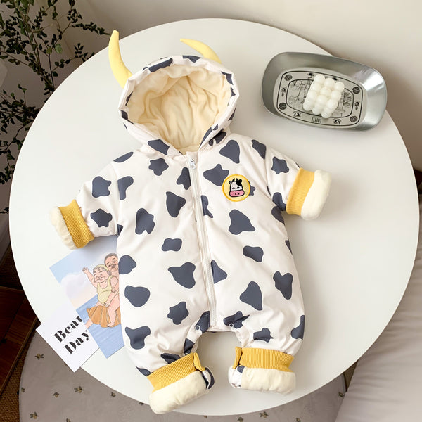 Cow Print Padded Winter Jumpsuit