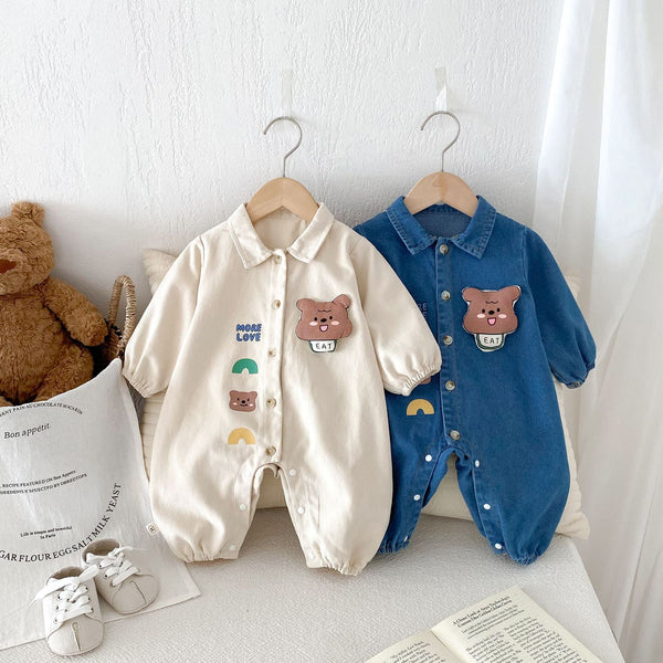 Denim Long-Sleeve Baby Jumpsuit